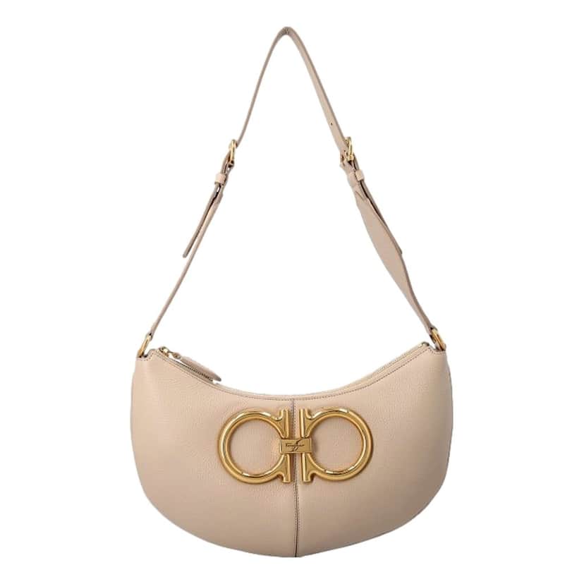 Salvatore Ferragamo Ferragamo Gancio Vitello Daino Leather Maxi Hobo Bag Beige