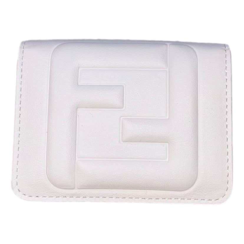 Fendi Fendi FF Cube Embossed Logo Bianco Ice White Leather Trifold White Leather Never worn - Front View
