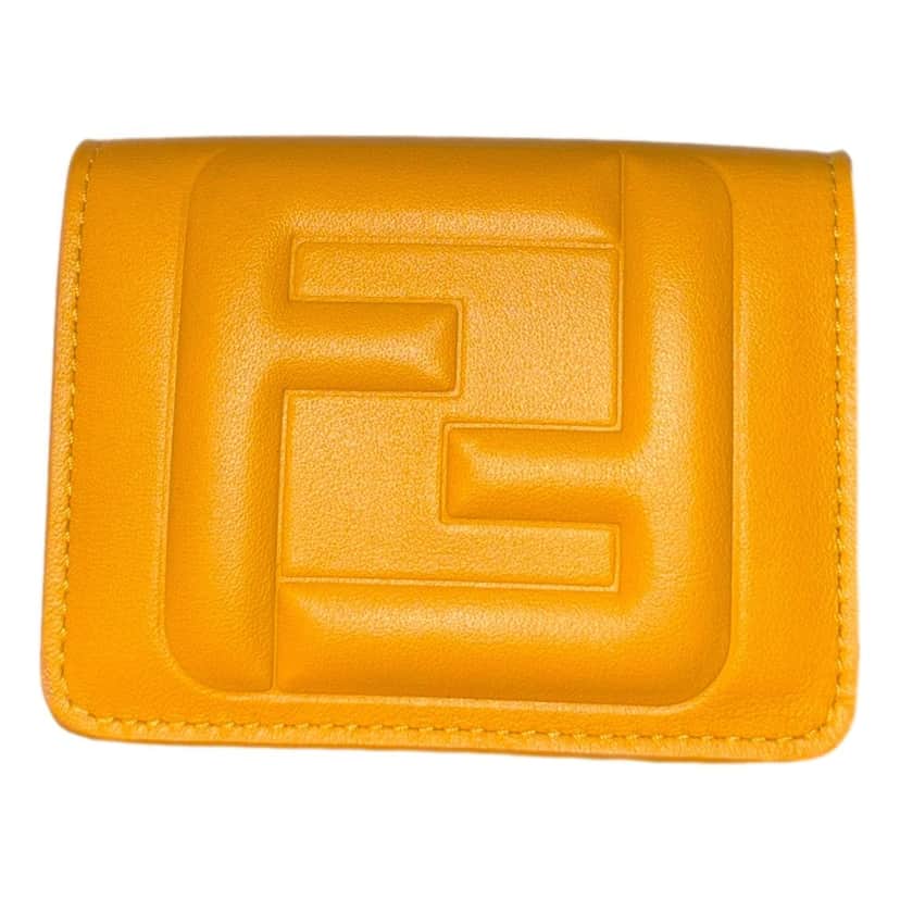 Fendi Fendi FF Cube Embossed Logo Oro Yellow Leather Trifold Yellow Leather Never worn - Front View