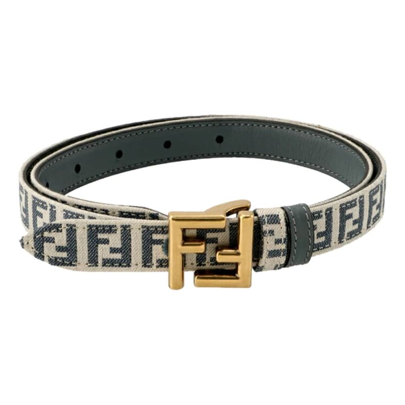 Fendi Fendi FF Denim Reversible Belt Blue White Canvas Leather Gold Buckle 90 Blue Leather Never worn - Front View