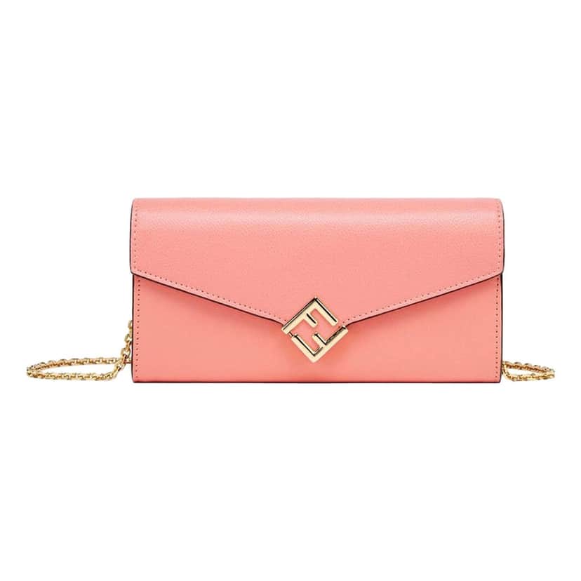 Fendi Fendi FF Diamonds Pesca Pink Calfskin Leather Continental Wallet Pink Leather Never worn - Front View