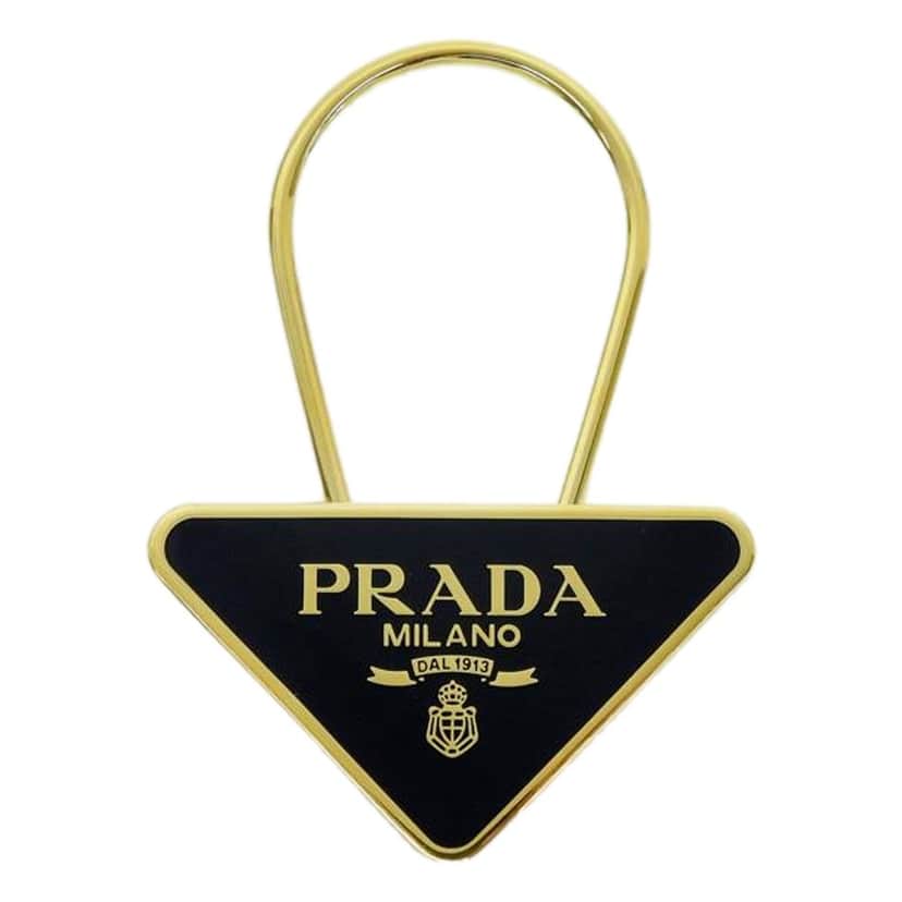 Prada Prada Enameled Metal Logo Pin Key Ring Black and Gold Purse Charm Black Never worn - Front View