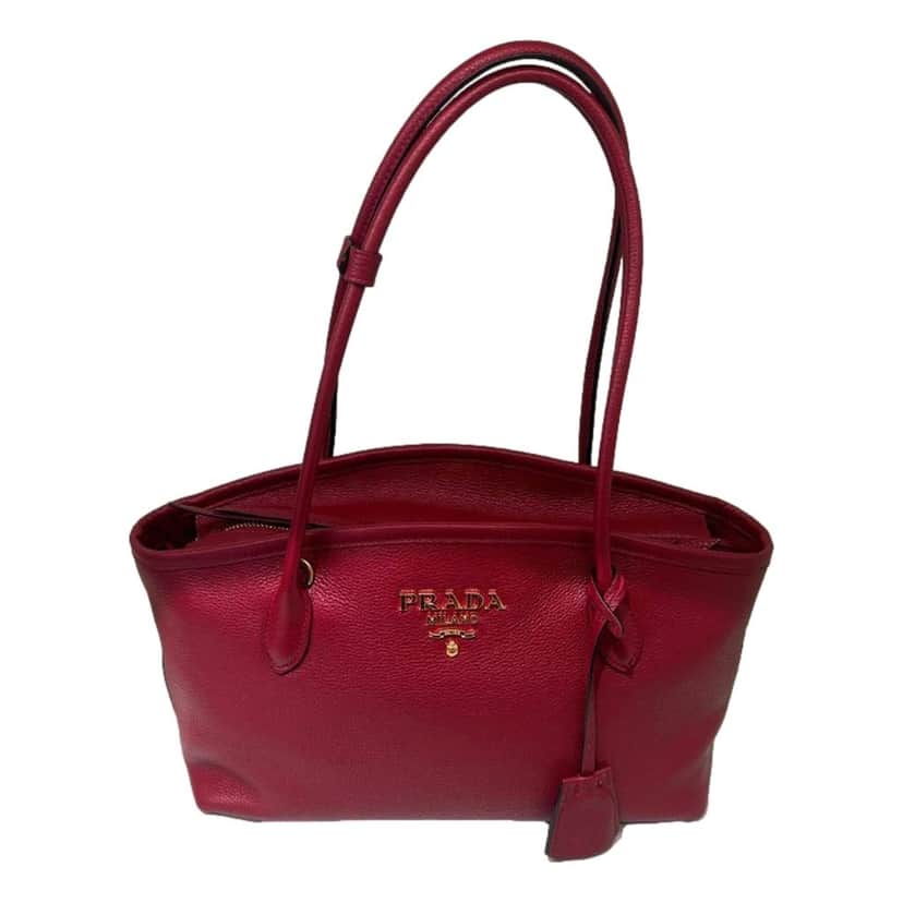 Prada Prada Vitello Phenix Leather Rubino Red Top Handle Shoulder Bag Red Leather Never worn - Front View