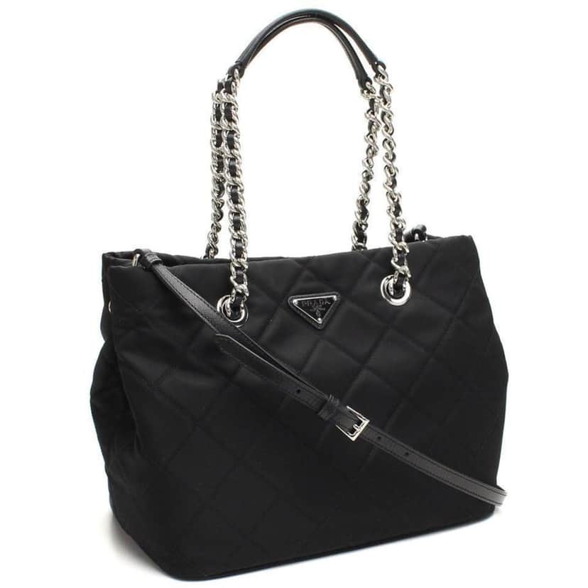 Prada Prada Black Quilted Tessuto Chain Shoulder Bag Tote Black Canvas Good condition - Front View