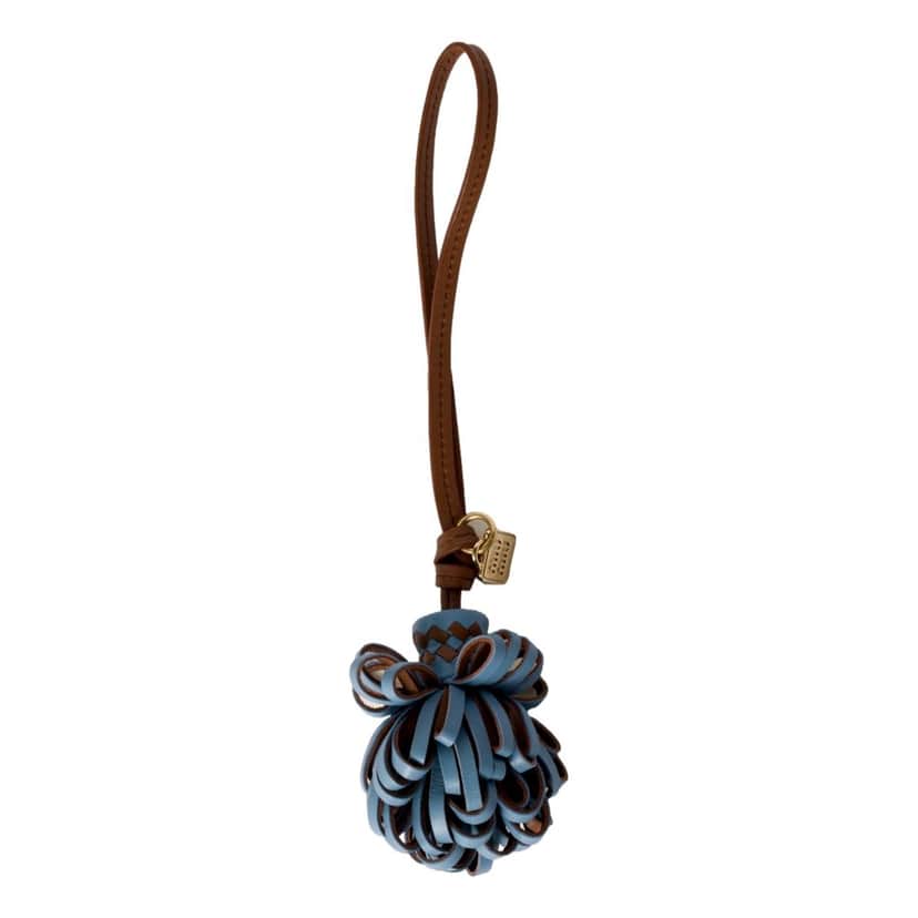 Miu Miu Miu Miu Trick Nappa Leather Pompom Bag Charm in Blue and Brown with Gold Hardware Brown Leather Never worn - Front View