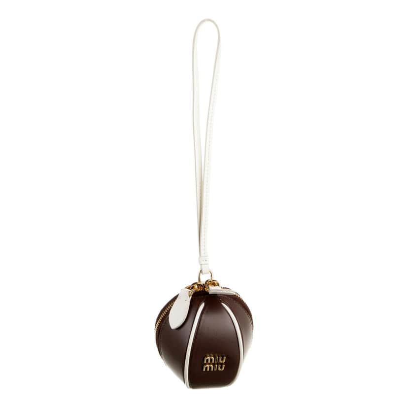 Miu Miu Miu Miu Baseball Leather Wristlet Pouch Brown White Gold-Tone Hardware Logo Brown Leather Never worn - Front View
