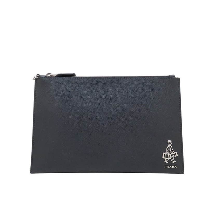 Prada Prada Black Saffiano Voyage Leather Clutch Document Holder Black Canvas Good condition - Front View