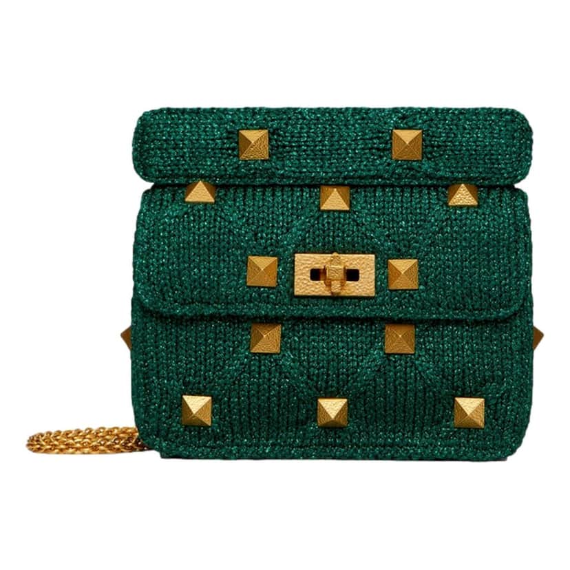 Valentino Garavani Valentino Garavani Roman Stud Medium Shoulder Bag Metallic Green Lurex Green Leather Never worn - Front View