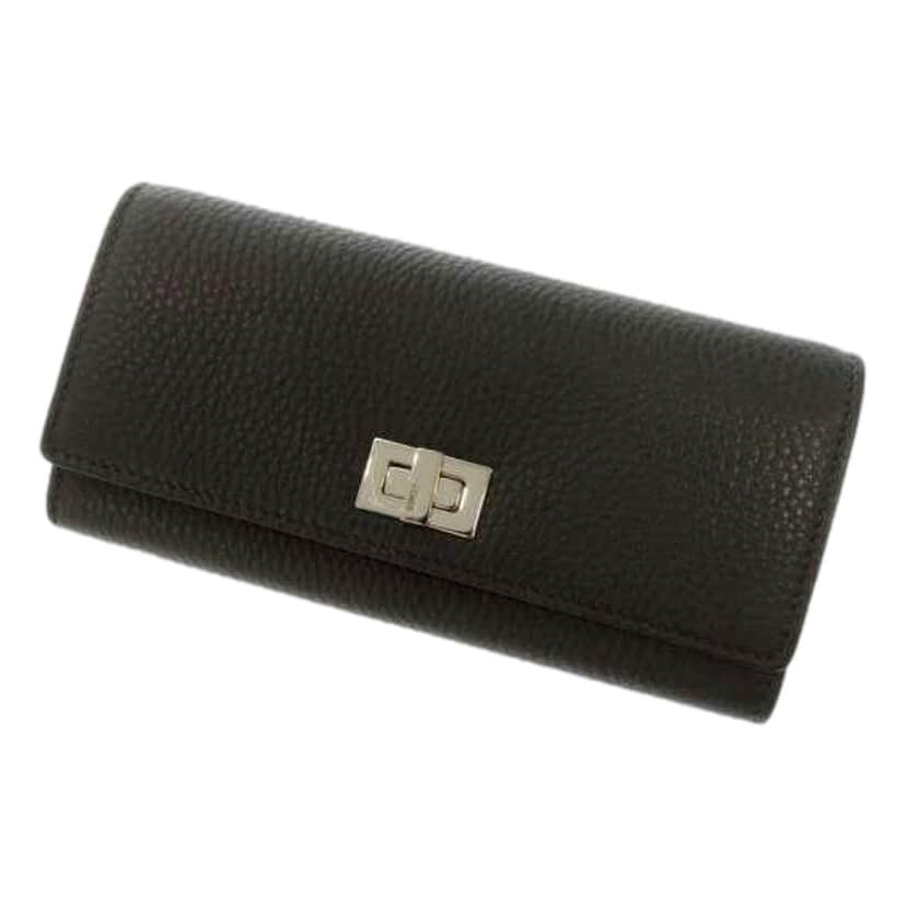 Fendi Fendi Peekaboo Turn Lock Black Grained Leather Continental Long Wallet Silver Hardware Green Leather Never worn - Front View