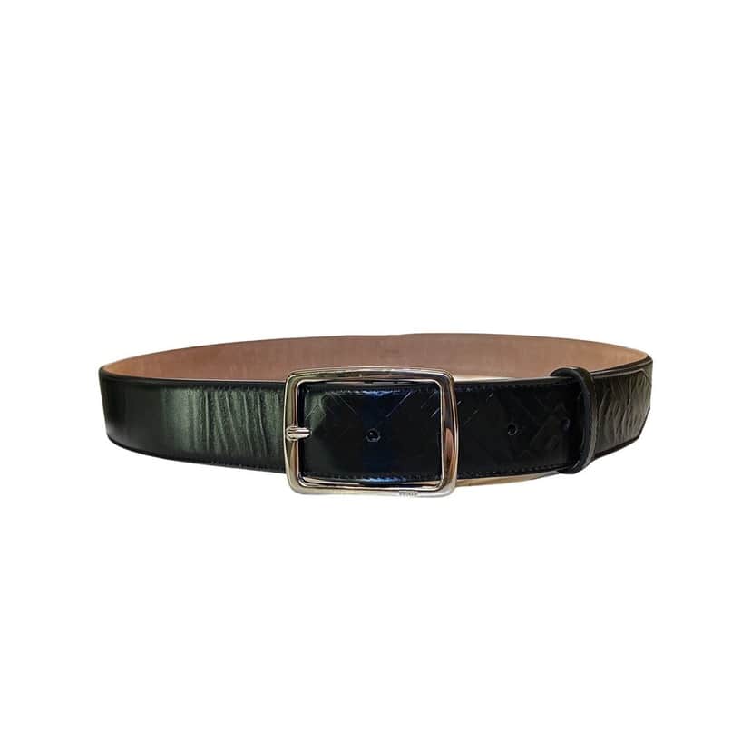 Fendi Fendi Silver Buckle Smooth Black Calf Leather Belt 100 Black Leather Never worn - Front View