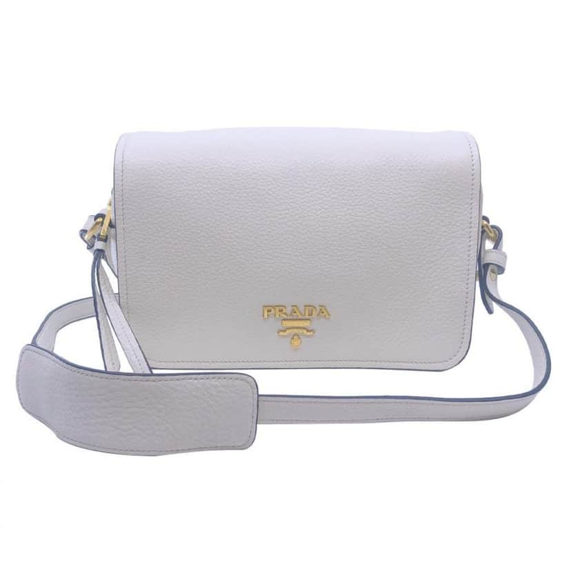 Prada Prada Flap Vitello Phenix Ivory Leather Cross Body Bag White Leather Good condition - Front View