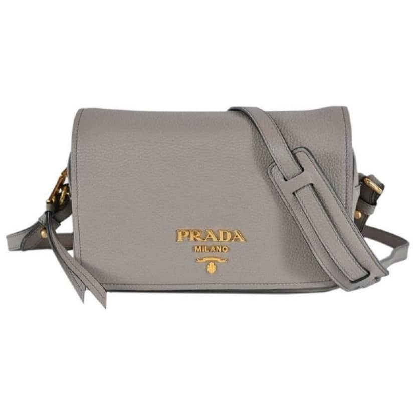 Prada Prada Vitello Phenix Argilla Grey Leather Flap Crossbody Bag Grey Leather Good condition - Front View