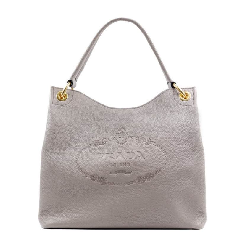 Prada Prada Vitello Phenix Grey Leather Embossed Logo Hobo Tote Bag Grey Leather Good condition - Front View