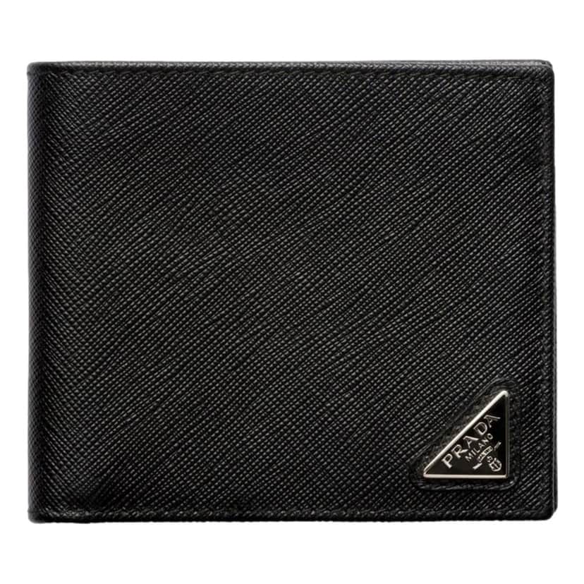 Prada Prada Mens Black Saffiano Leather Bifold Wallet with Triangle Logo Black Leather Never worn - Front View
