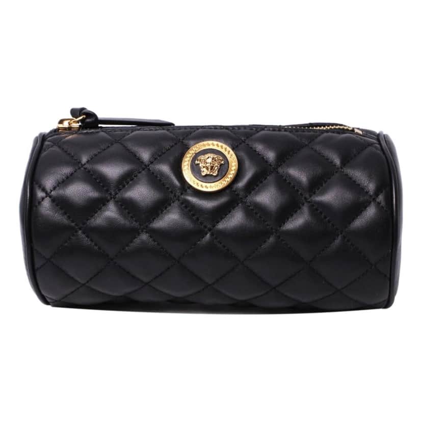 Versace Versace Black Leather Medusa Quilted Cosmetic Bag Black Leather Good condition - Front View