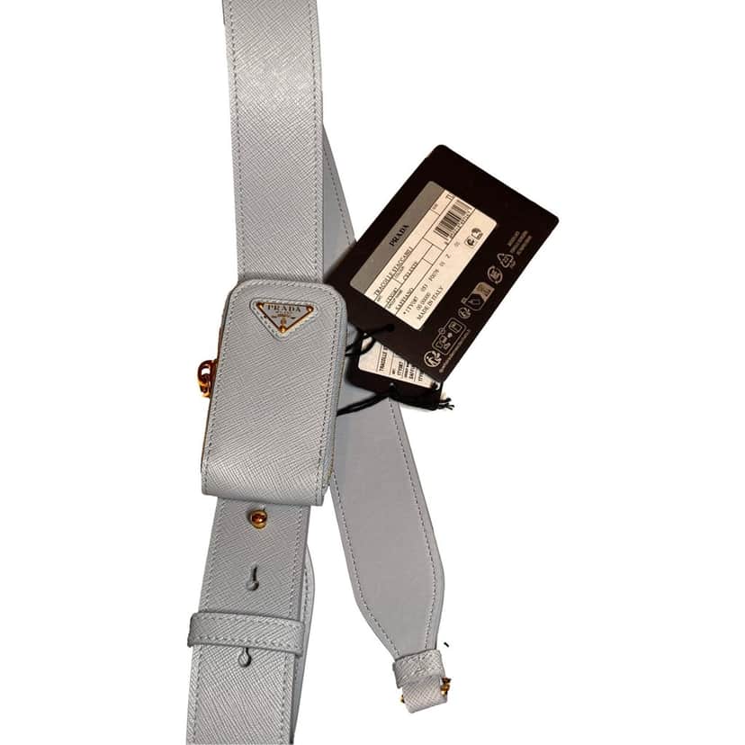 Prada Prada Saffiano Leather Strap with Mini Pouch Celeste Blue Gold Hardware Blue Leather Never worn - Front View