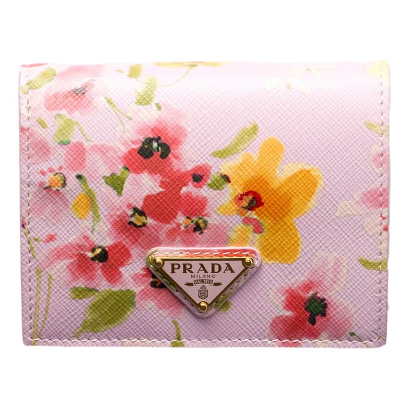 Prada Prada Saffiano Leather Floral Bifold Wallet In Light Pink Pink Leather Never worn - Front View