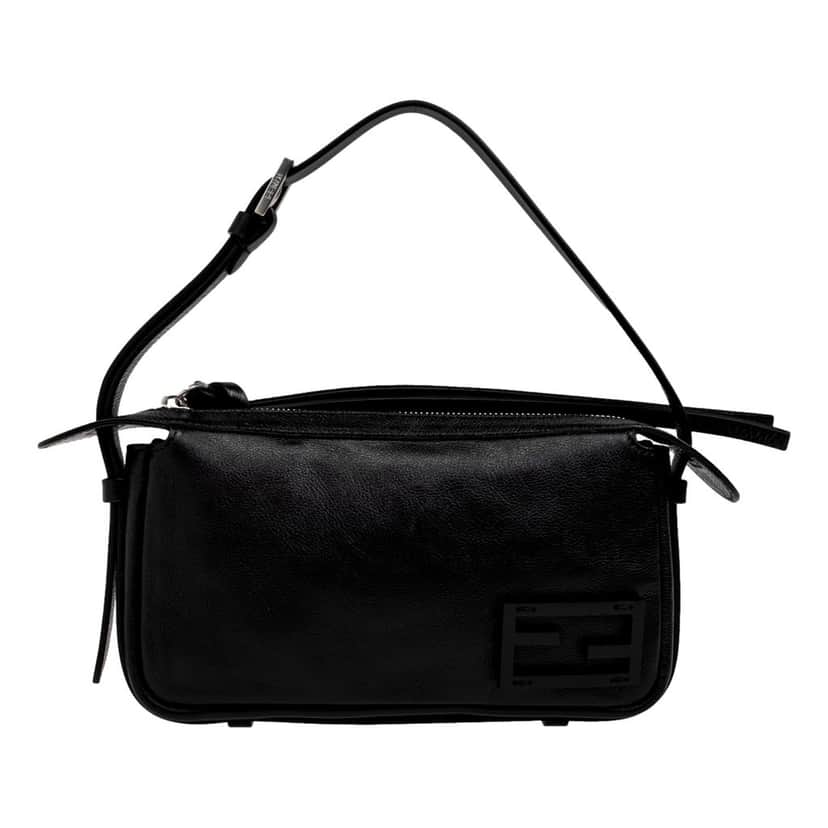 Fendi Fendi Simply Fendi Mini Black Leather Shoulder Bag Black Leather Never worn - Front View