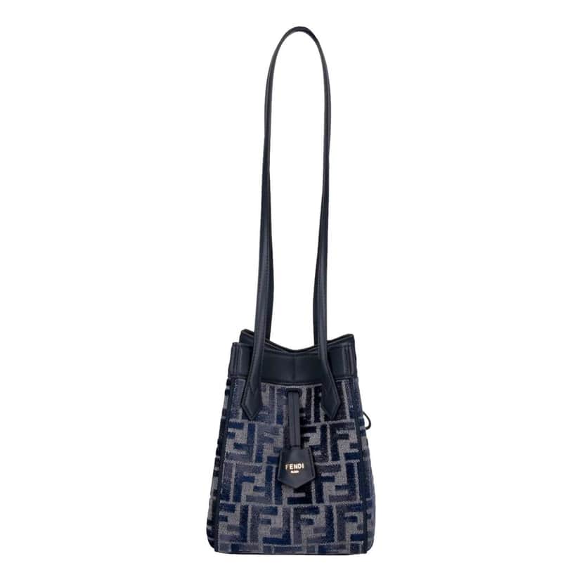 Fendi Fendi FF Origami Mini Sac Jacquard Canvas Leather Blue Handbag Blue Leather Never worn - Front View