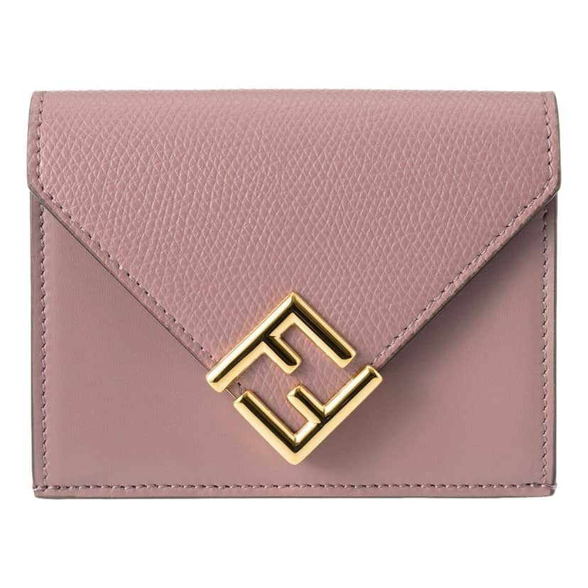 Fendi Fendi FF Diamond Leather Tri-Fold Wallet Dusty Mauve Gold-Tone Hardware Purple Leather Never worn - Front View