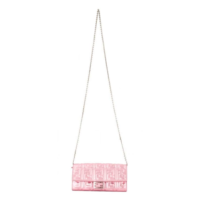 Fendi Fendi Baguette Wallet on Chain Metallic Pink FF Embossed Crossbody Bag Pink Leather Never worn - Front View