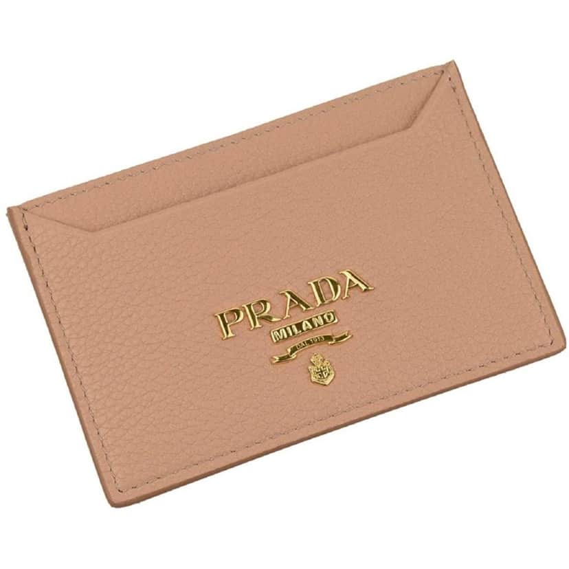 Prada Prada Vitello Grain Leather Card Holder Cipria Beige Gold Logo Beige Leather Never worn - Front View