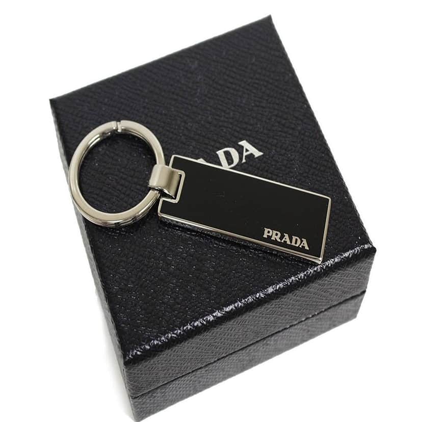 Prada Prada Nero Black Rectangle Enamel Silver Metal Keyring Keychain Charm Black Never worn - Front View