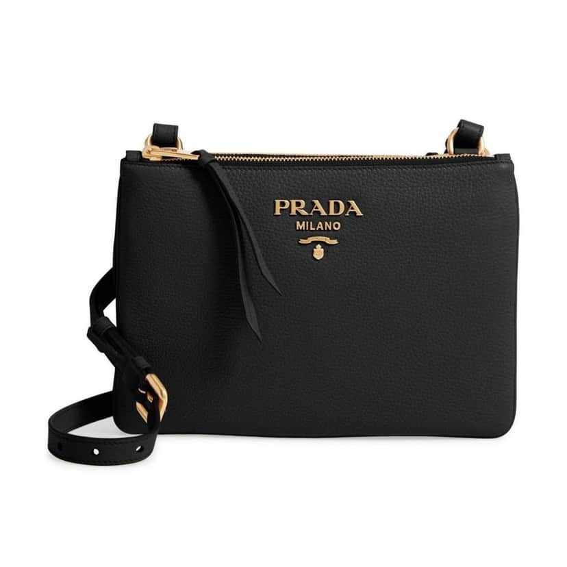 Prada Prada Vitello Phenix Leather Gold Hardware Black Cross Body Black Leather Good condition - Front View
