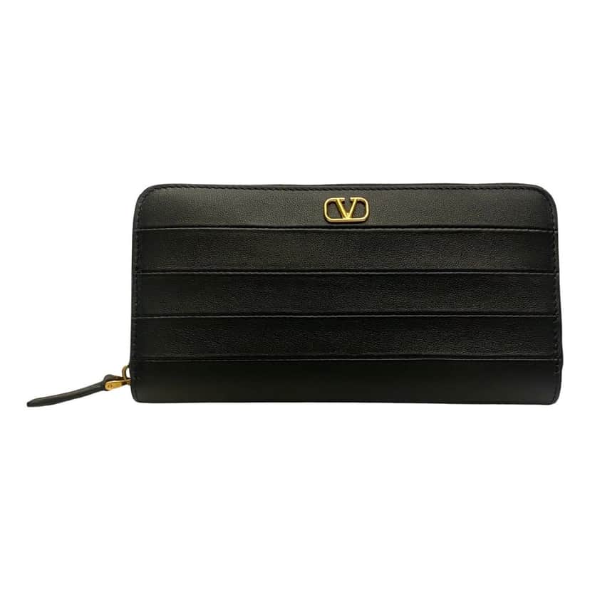 Valentino Garavani Valentino Garavani Diary Lines Black Grain Leather Zip-Around Long Wallet Black Leather Never worn - Front View