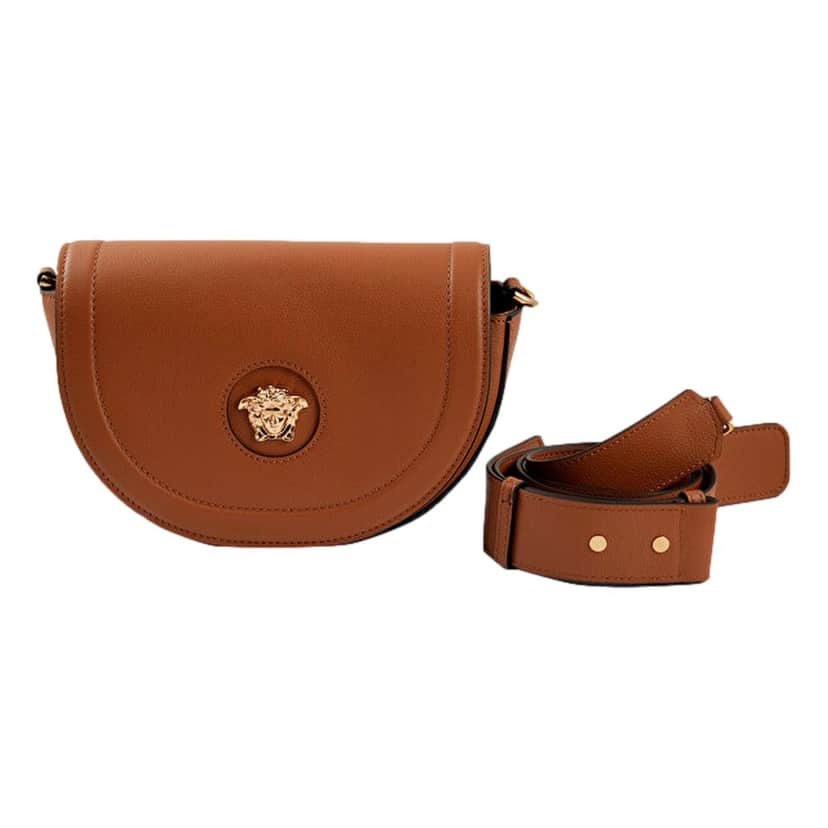 Versace Versace La Medusa Vitello Leather Half Moon Crossbody Bag Summer Brown Leather Never worn - Front View