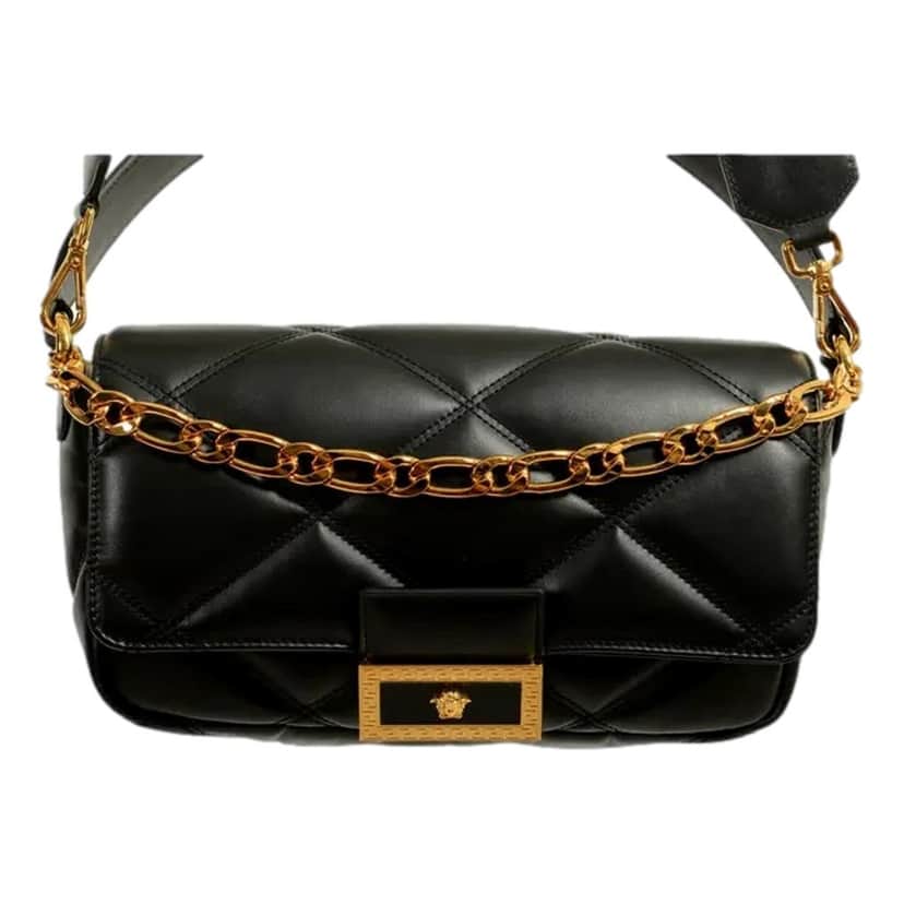 Versace Versace La Medusa Quilted Black Calfskin Leather Crossbody Bag Gold Chain Black Leather Never worn - Front View