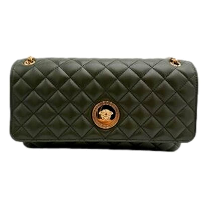 Versace Versace La Medusa Olive Green Quilted Lambskin Chain Crossbody Bag Green Leather Never worn - Front View