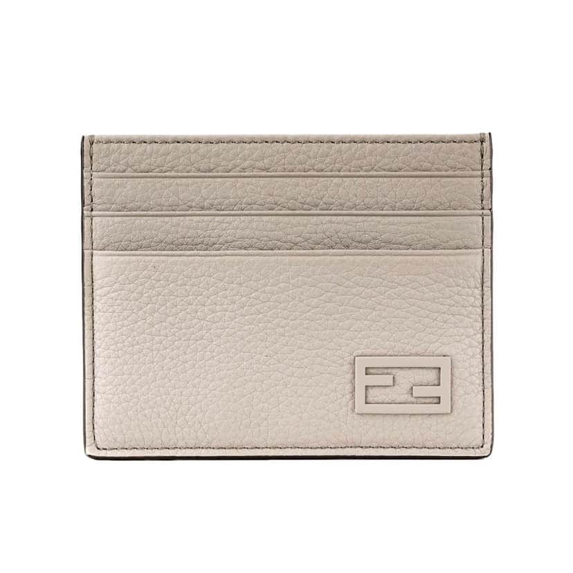 Fendi Fendi FF Logo Light Gray and Blue Pebbled Calf Leather Card Case Wallet Other Leather Never worn - Front View
