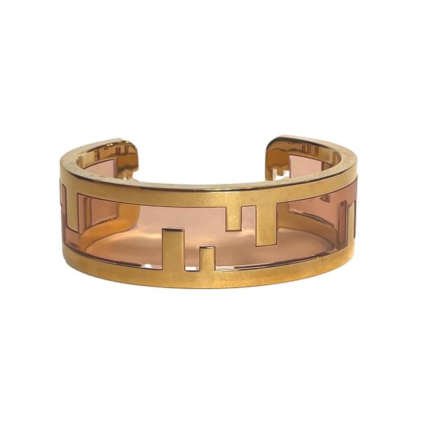 Fendi Fendi O'Lock Logo Bracelet Gold Metal Dust Pink Plexiglass Small Women's Gold Canvas Never worn - Front View