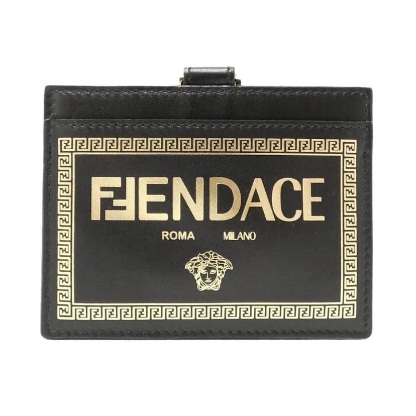 Fendi Fendi Fendace Black Leather Card Case Wallet Lanyard Black Leather Never worn - Front View