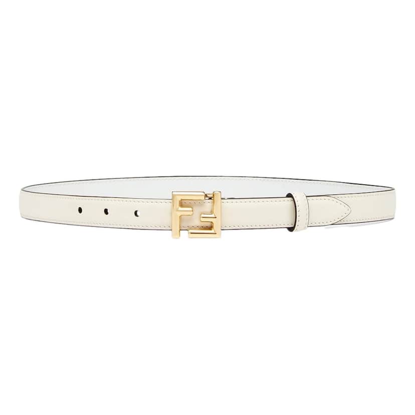 Fendi Fendi FF Logo Gold Tone Buckle White Leather Skinny Belt 90 White Leather Never worn - Front View