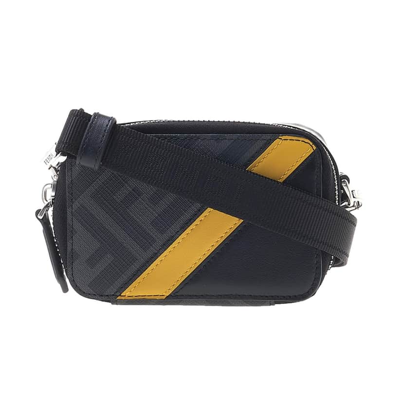 Fendi Fendi FF Diagonal Stripe Mini Camera Crossbody Bag Black Canvas Leather Black Canvas Never worn - Front View