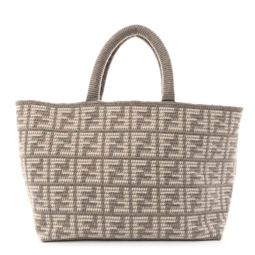 Fendi Fendi FF Tortora Gray Knitted Cashmere Wool Large Shopper Tote Bag Other Canvas Never worn - Front View