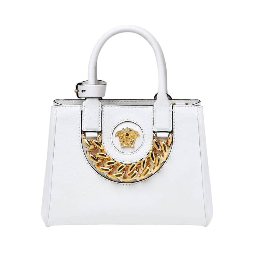Versace Versace La Medusa White Leather Small Crossbody Tote Bag Gold Plaque Chain White Leather Never worn - Front View