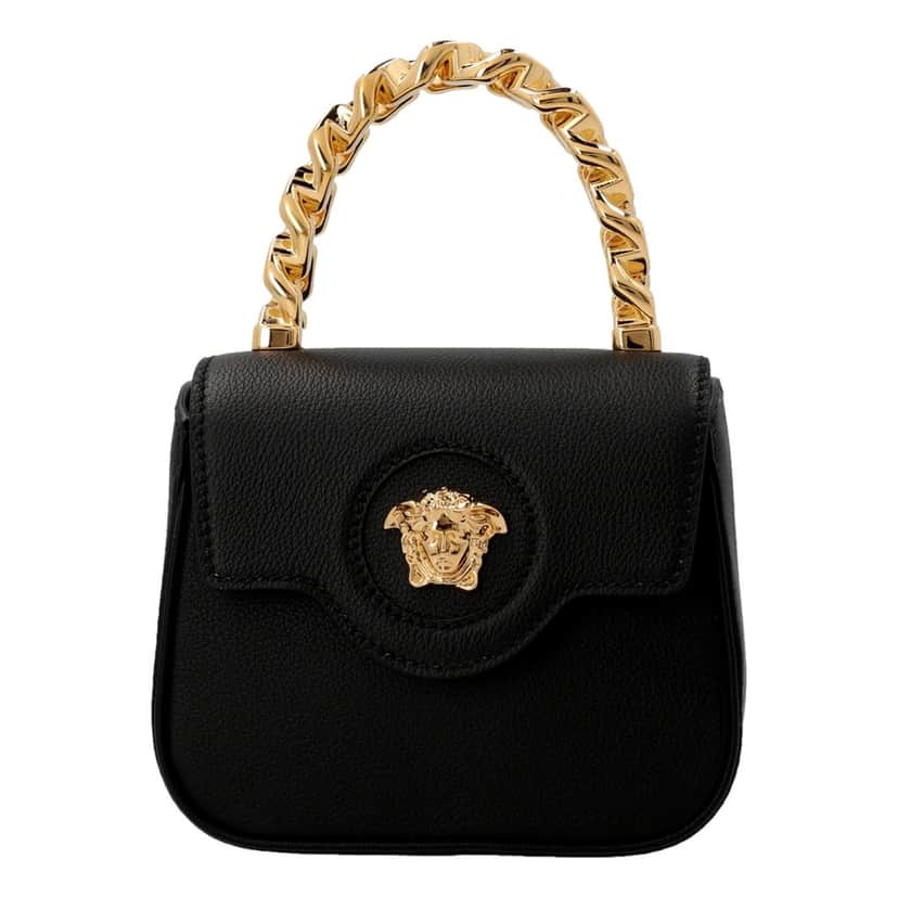 Versace Versace Mini Top Handle Black Vitello Leather Designer Handbag Black Leather Never worn - Front View