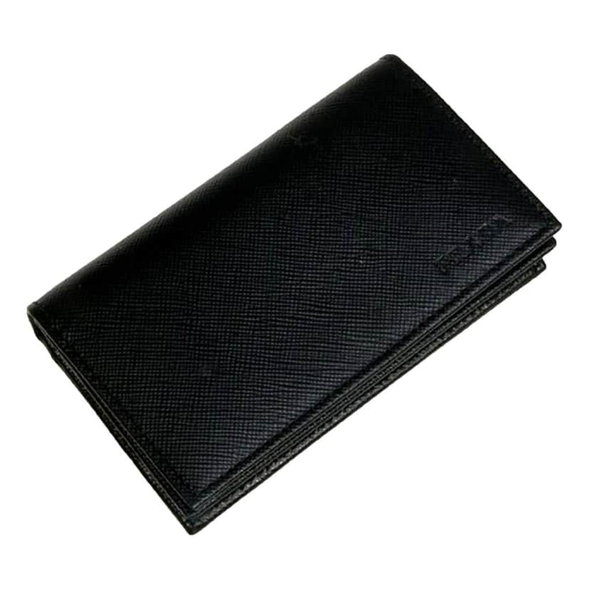 Prada Prada Mens Saffiano Flap Card Holder Wallet Black Black Canvas Good condition - Front View