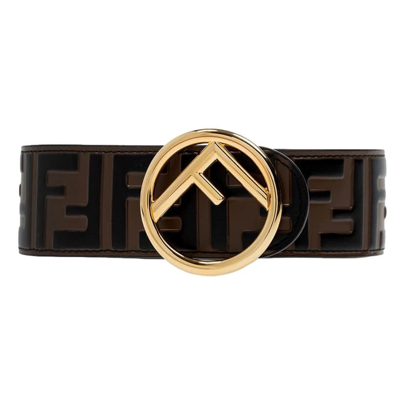 Fendi Fendi F is Fendi FF Calfskin Brown Zucca Leather Belt 70 Brown Leather Good condition - Front View