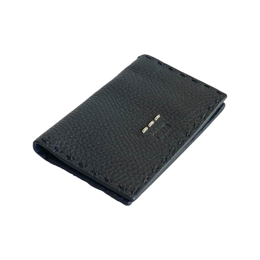 Fendi Fendi Selleria Gray Calf Leather Vertical Bifold Wallet Black Leather Never worn - Front View
