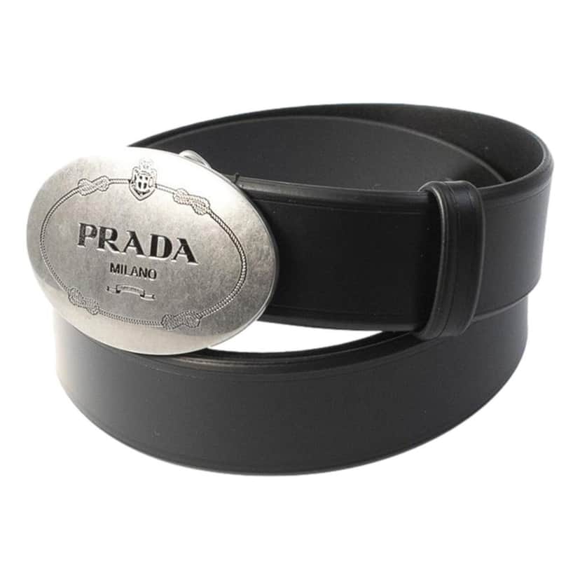 Prada Prada Mens Navy Saffiano Leather Belt Silver Belt Buckle Size 100/40 Navy Canvas Good condition - Front View