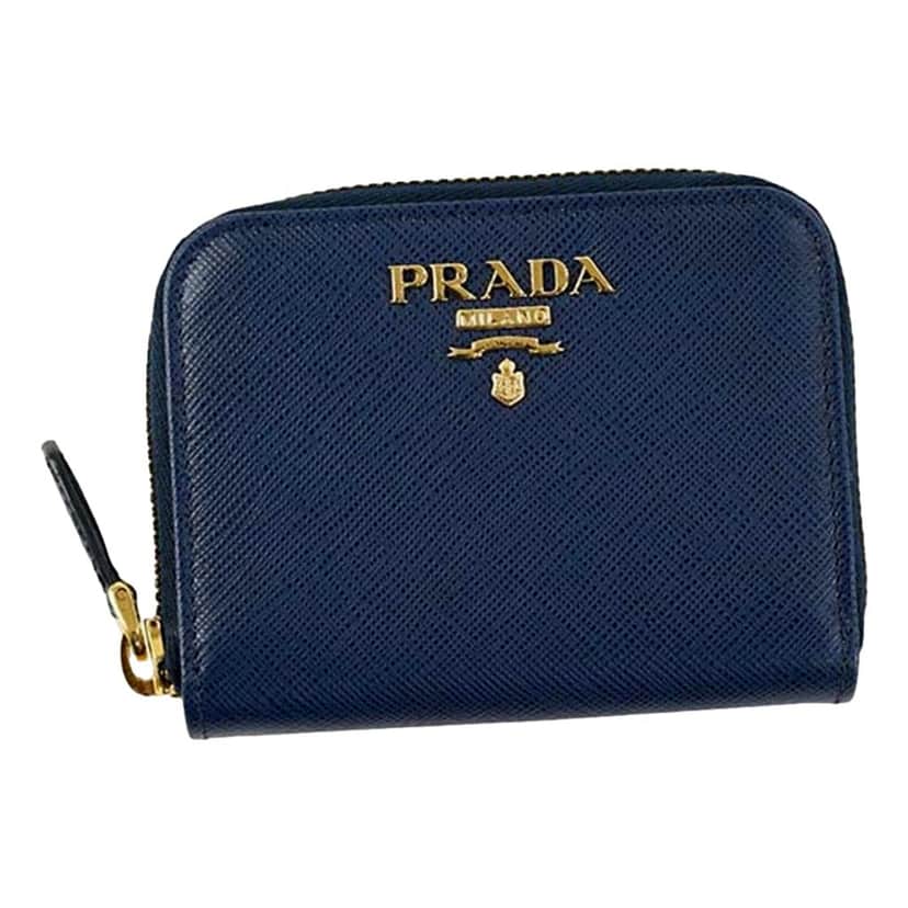 Prada Prada Womens Zippy Coin Purse Wallet Saffiano Leather Bluette Blue Gold Logo Blue Leather Never worn - Front View