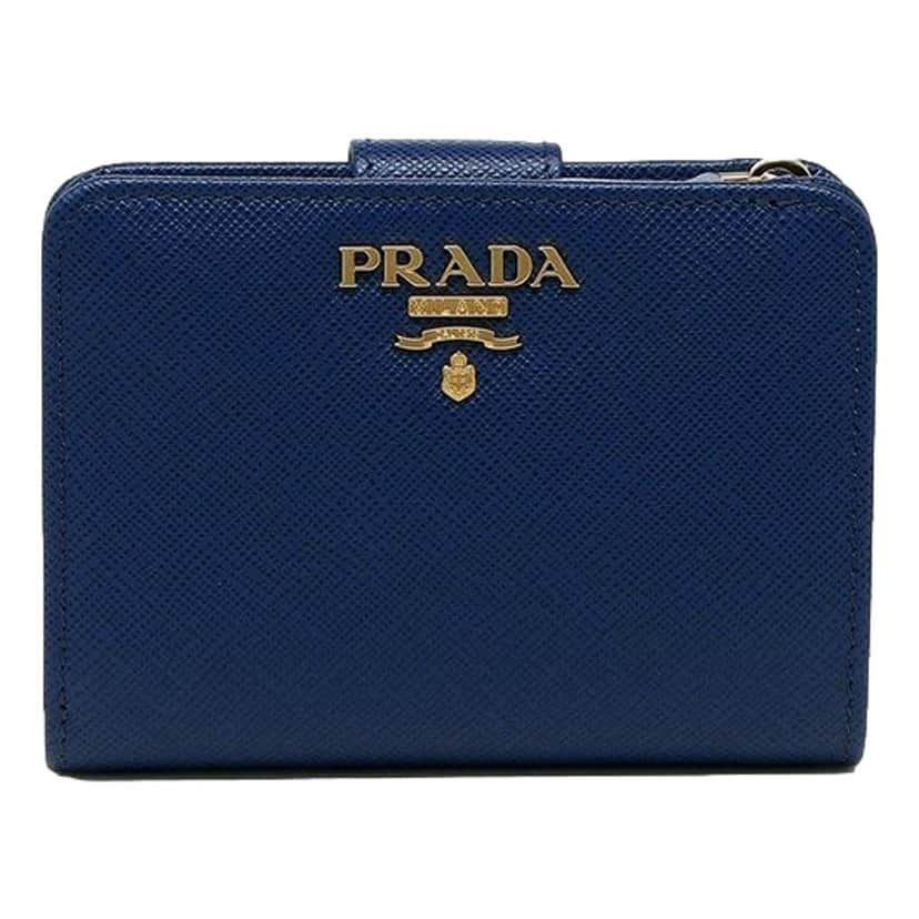 Prada Prada Saffiano Metal Compact Wallet Bluette Blue Multicolor Gold Hardware Blue Leather Never worn - Front View