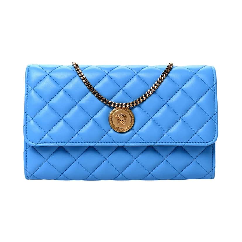 Versace Versace La Medusa Blue Quilted Lamb Leather Crossbody Clutch Bag Blue Leather Never worn - Front View