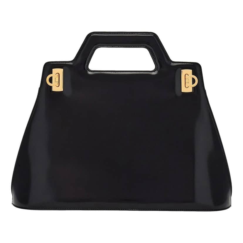 Salvatore Ferragamo Ferragamo Wanda Black Patent Leather Top Handle Handbag
