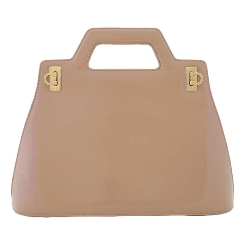 Salvatore Ferragamo Ferragamo Wanda Beige Patent Leather Top Handle Handbag