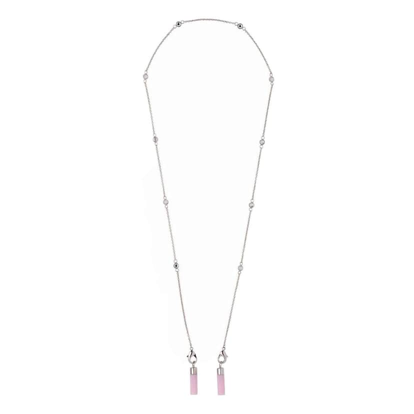 Miu Miu Miu Miu Crystal Pink AirPods Chain Necklace Silver Hardware Silver Leather Never worn - Front View